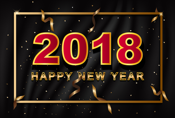 Cadre de nouvel an or 2018 avec vecteur de fond ondulé noir  