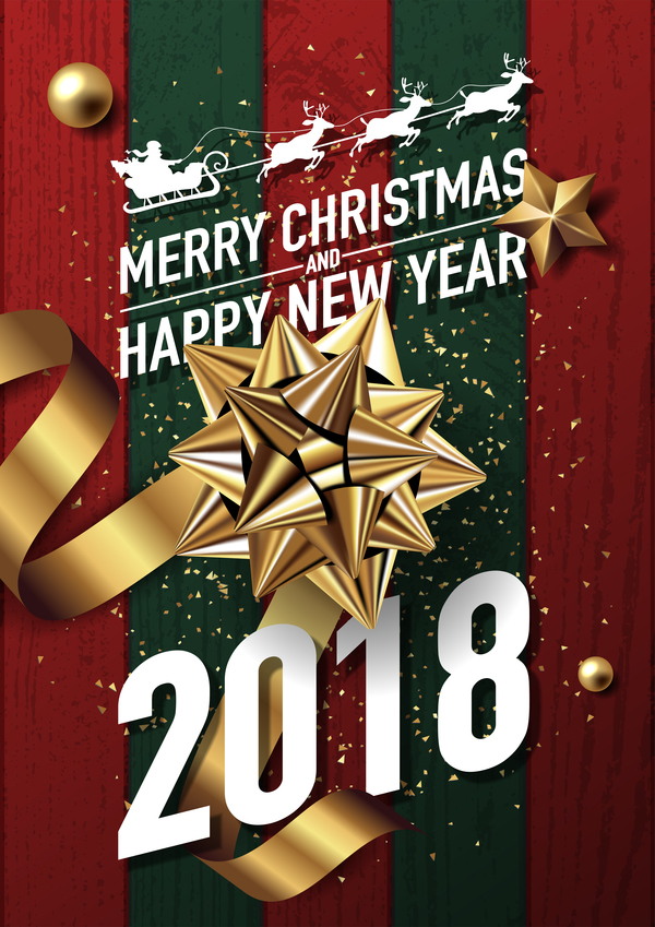 2018年の新年の背景ベクトルと黄金のクリスマスの装飾  