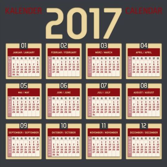 Grau mit roten Stilen 2017 Kalendervektor  