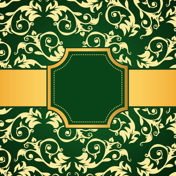 Green decoration pattern background with golden frame vector 03  
