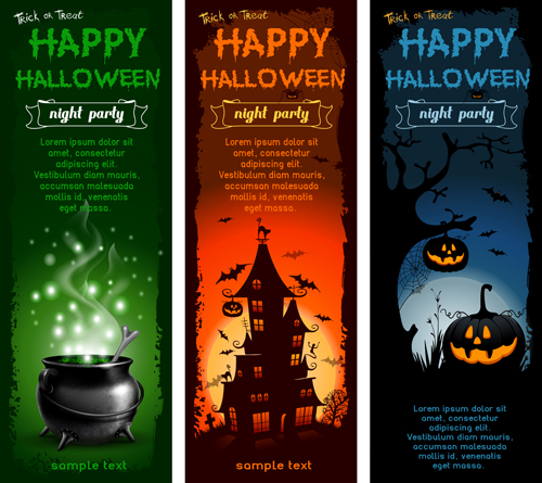 Halloween night banner vector set 03  
