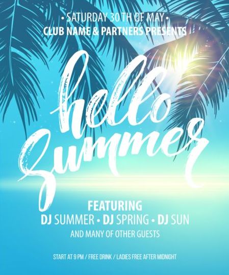 Hello Summer Party flyer ontwerp vector 01  