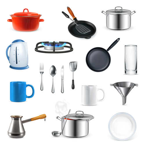Kitchen utensils design elements vector set 01  