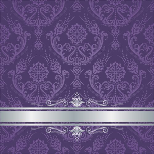 Luxe Violet Floral Damas couverture avec vecteur de bordure argent  