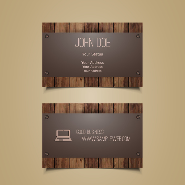 Metal with wooden business card template vector 02  
