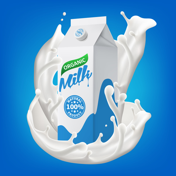 Milchverpackungskarton mit spritzender Milchvektorillustration 02  