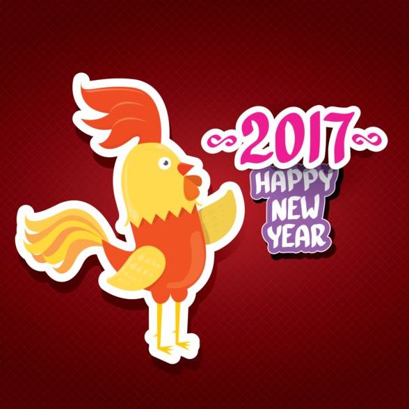 New year 2017 of rooster sticker vector 04  