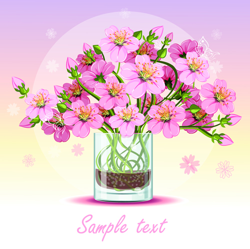 Pink flower with glass cup design vector  