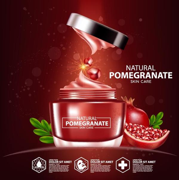 Kosmetische Werbungsplakatvektoren 02 der Granatapfelhautpflege  