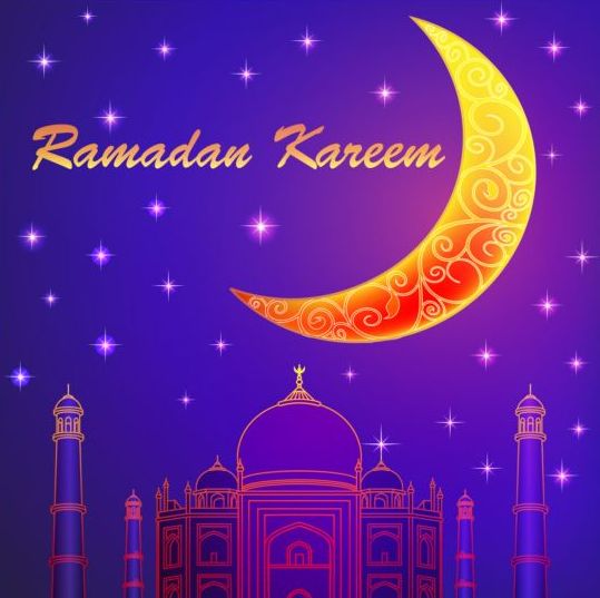 Ramadan kareem mit Mondhintergrund Vektor 04  