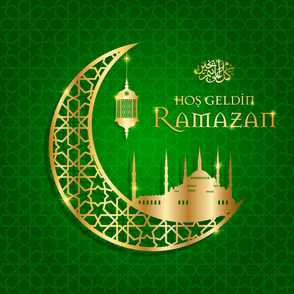 Ramazan background with golden moon vector 07  
