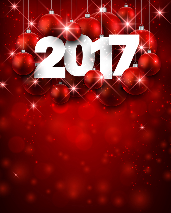 Rouge 2017 fond de nouvel an avec des boules de Noël rouge vecteur 01  