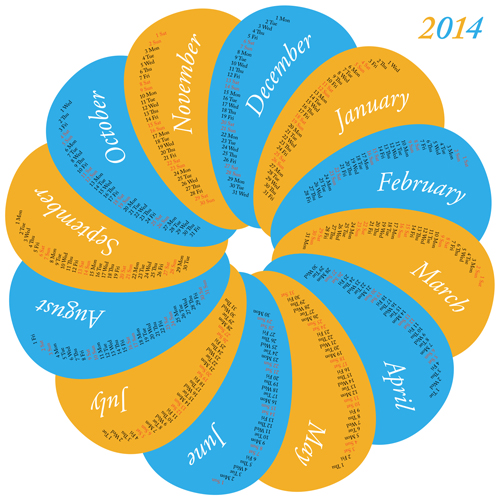 Creative round calendars 2014 vector 01  