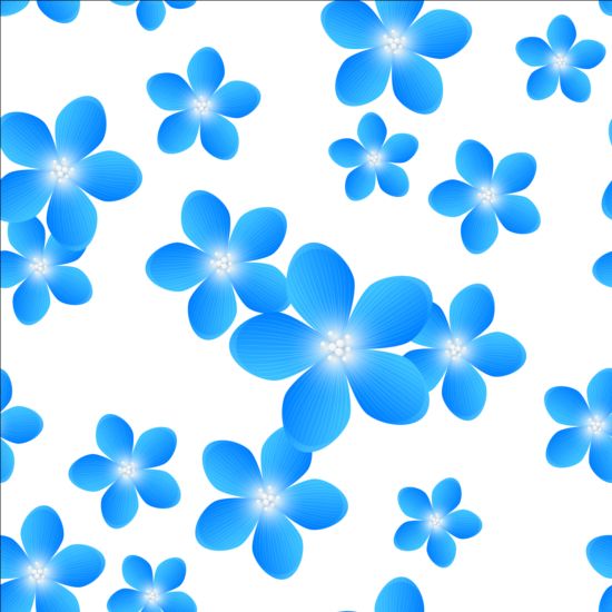 Seamless pattern with blue floral vector 01  