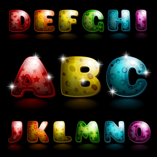 Shiny alphabet letters cartoon styles vector 01  