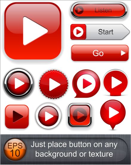 Set di vettoriali Web con bottoni rossi lucidi 04  