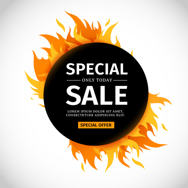 Special sale flame frame with white background vector 04  