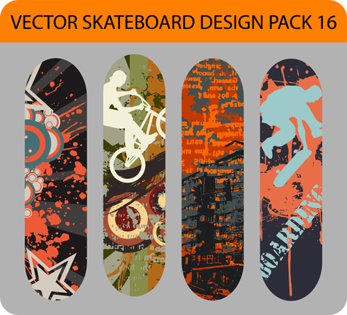 Stylish floral skateboard vector set 05  