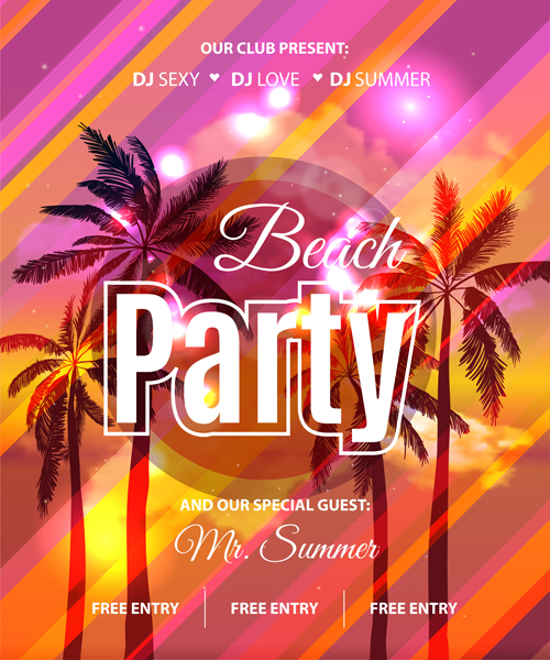 Summer holiday party flyer with tropical palm vector 01  