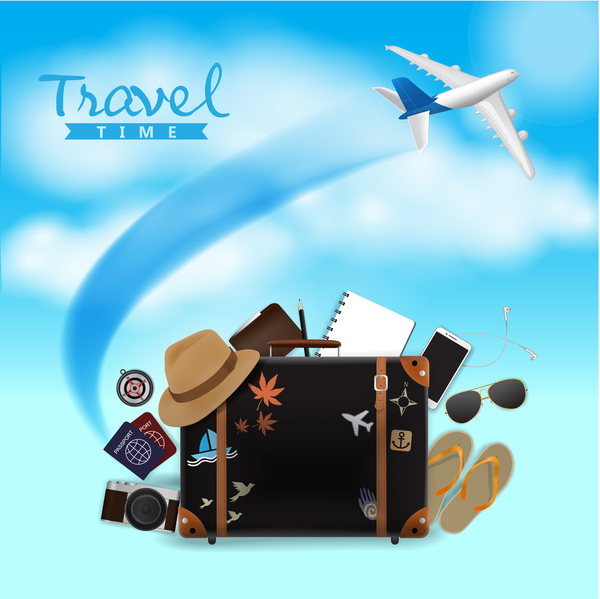 Travel template with trolley case vector 04  