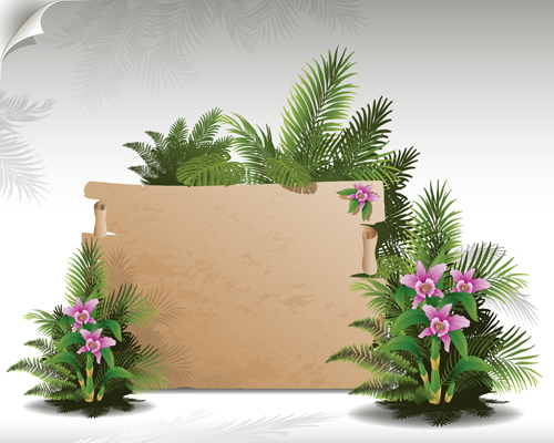 Tropical plants with billboard vector design 02  