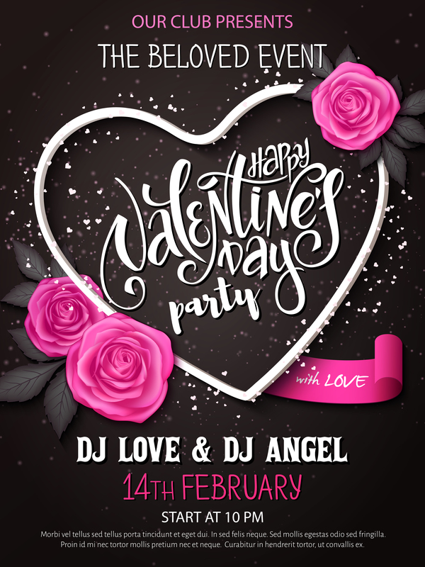 Valentine day heart cards with dark background vector 07  