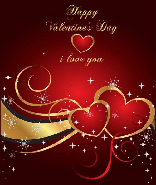 Shiny Valentine hearts vector cards 05  