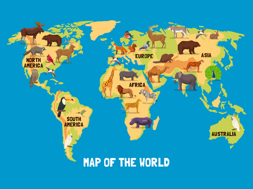 Wild animal with world maps vector 01  