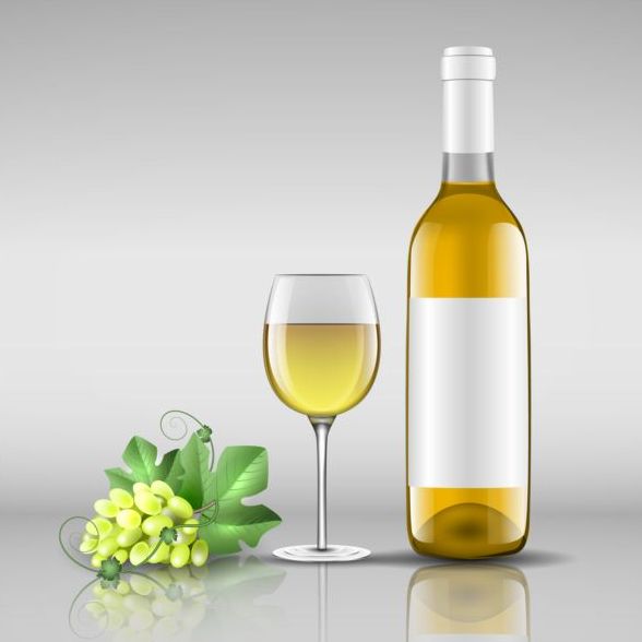 Wine bottle with glass cup vector material 01  