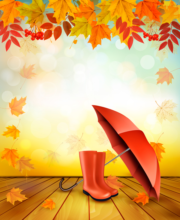 autumn background with red umbrella vector  