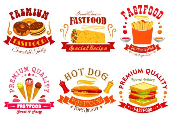 fast food labels design vector set 08  
