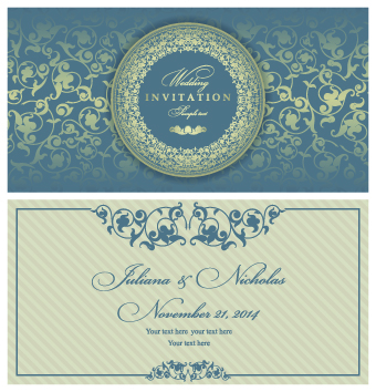 Retro floral wedding invitation cards vector 05  