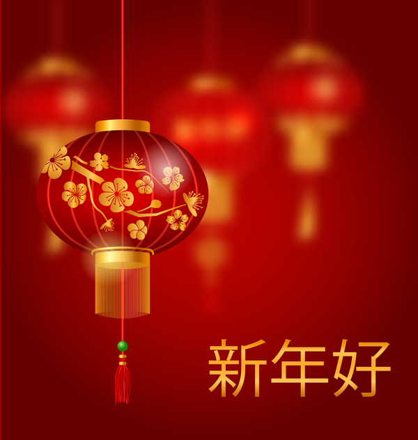 lantaarn met Chinese nieuwe jaar rode achtergrond vector 04  
