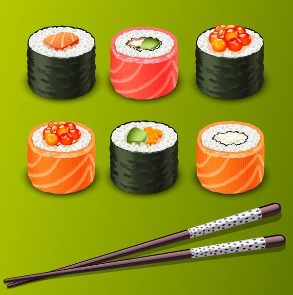 Sushi mit Essstäbchen Vektormaterial 04  