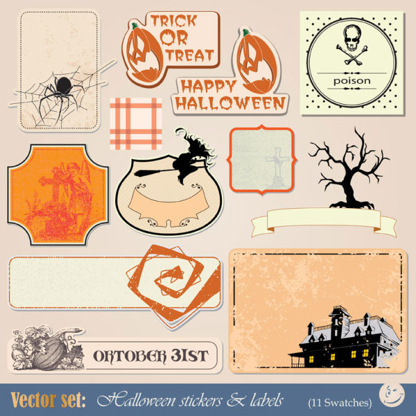 Funny Halloween labels vector 01  