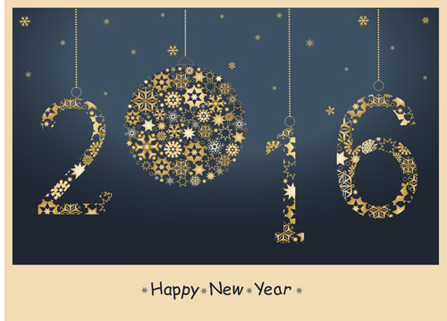 2016 Happy New Year greeting card with snowflake vectors 02  