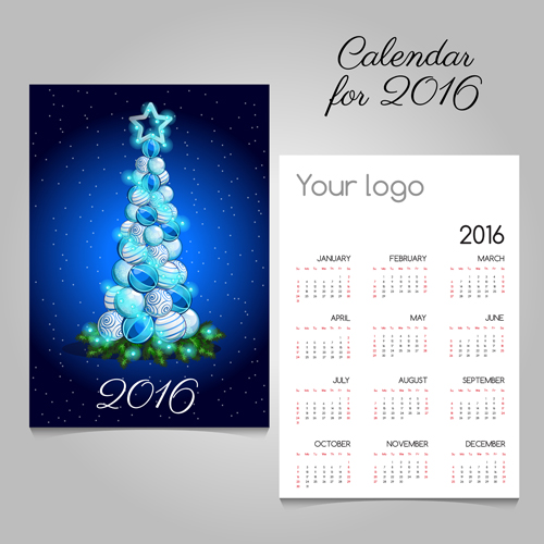 2016 calendars with christmas cards vector set 03  