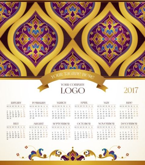 2017 kalendrar med blom dekor mönster vektor 09  