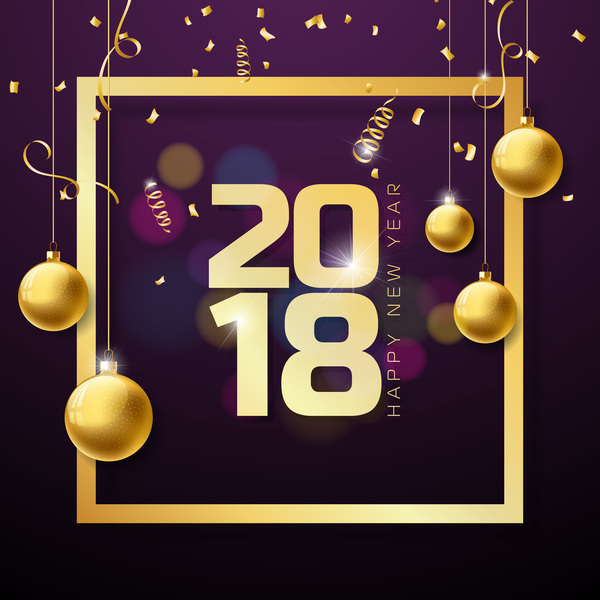 Goldener Rahmen des neuen Jahres 2018 mit Dekorballvektor  