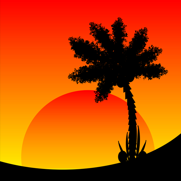 Vecteur de fond silhouette et coucher de soleil Afrique  