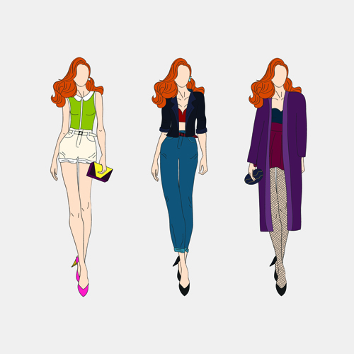 Beautiful with fashion models vector material 06  