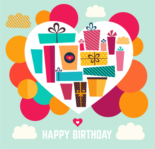 Birthday gift with heart background vector 02  