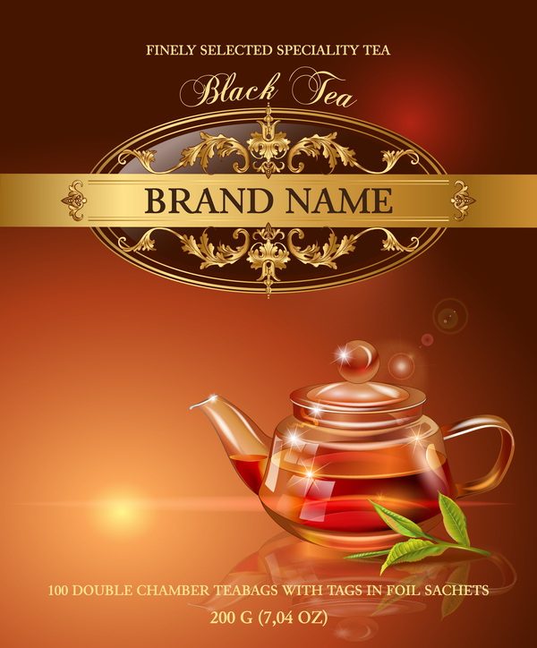 Zwarte thee poster template vector  