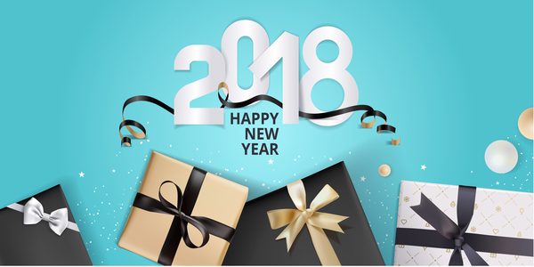 Fond de nouvel an bleu 2018 avec le vecteur de cadeau 02  
