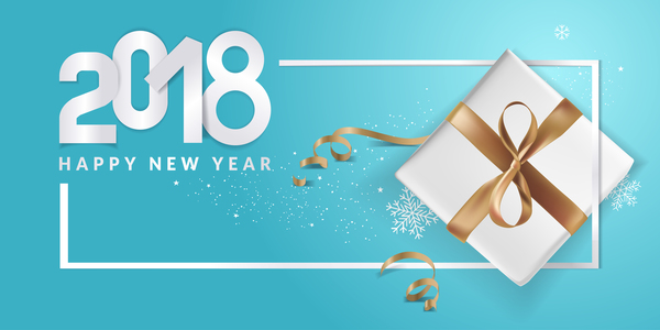 Fond de nouvel an bleu 2018 avec le vecteur de cadeau 12  