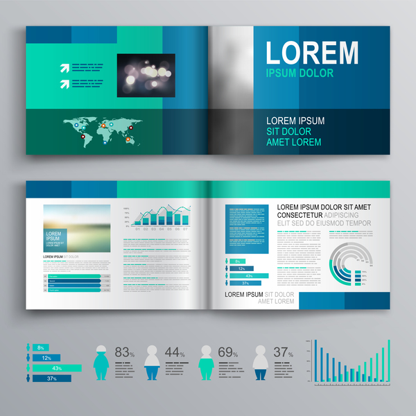Couverture de la brochure bleue avec matériel vecteur infographique 04  