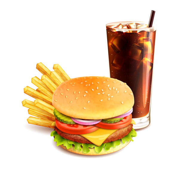Burger and fries and drinks vector material 01  