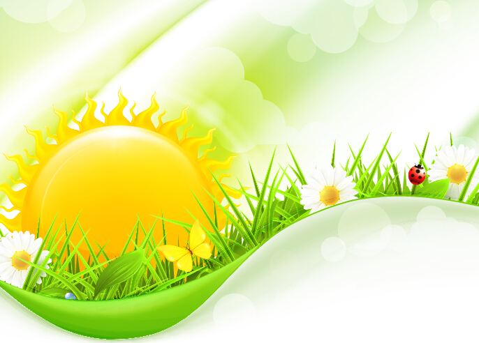 Cartoon sun with spring vector background 03  