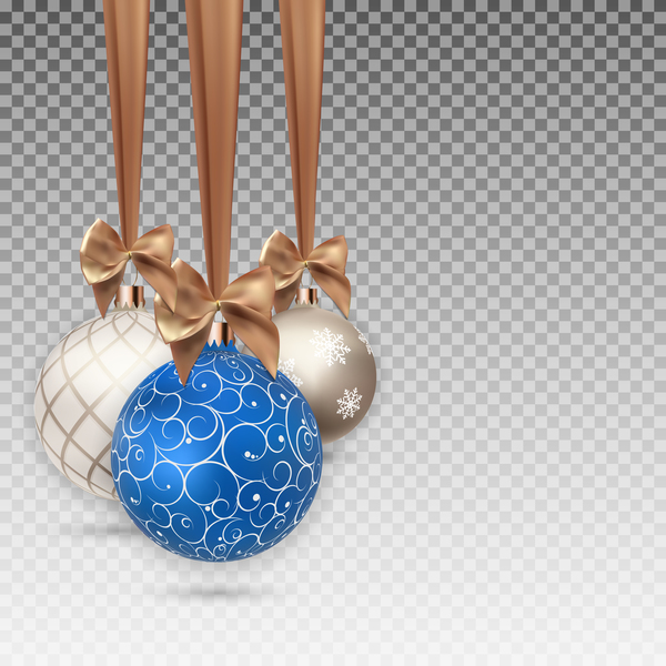 ベージュの弓のイラストベクトルとクリスマスボール  