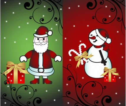 Christmas Card with Santand Snowman Vector shiny vector  